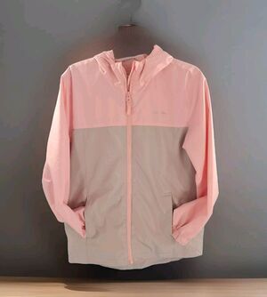 Girl Water Repellent Jacket Sz LG Hooded Rain Lightweight Coat  Pink &  Grey